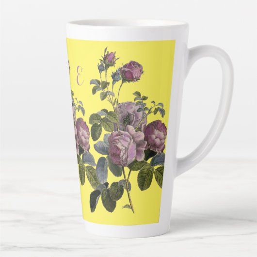 Botanische Paarse Rozen Geel Latte Mok (Rechts)