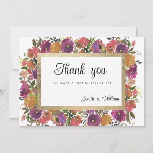 Botanische paarse sinaasappel roze gouden bloemen  kaart (Voorkant)