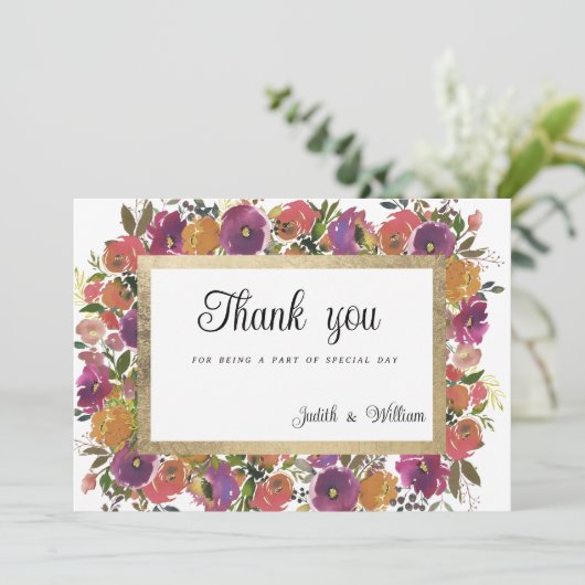 Botanische paarse sinaasappel roze gouden bloemen  kaart (Staand voorkant)