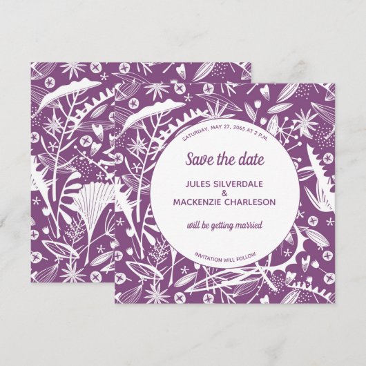 Botanische Paarse vulling Sla de datum op Kaart (Voorkant / Achterkant)