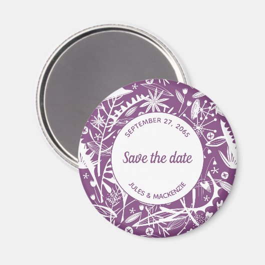 Botanische Paarse vulling Sla de datum op Magneet (Voorkant / Achterkant)