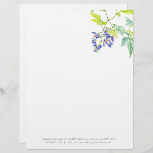 Botanische paarse wijnstok bruiloft briefhoofd (Voorkant / Achterkant)