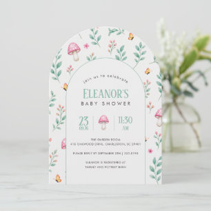 Botanische Paddenstoel Baby Shower Uitnodiging