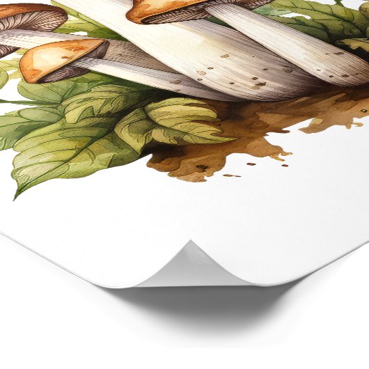 Botanische paddenstoel poster, Waterverf schilderk Poster (Hoek)