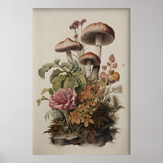 Botanische Paddenstoel Print, Boho Mos Varen Poster (Voorkant)