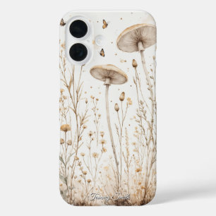 botanische paddenstoelen en wilde bloemen iPhone 16 hoesje