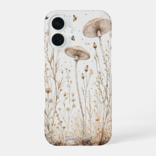  botanische paddenstoelen en wilde bloemen iPhone 16 hoesje