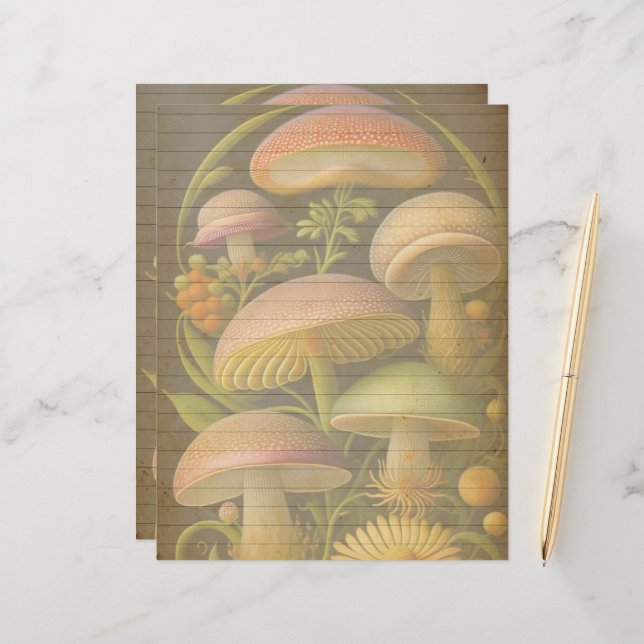  Botanische Paddenstoelen Scrapbook Papier (Voorkant / Achterkant in situ)