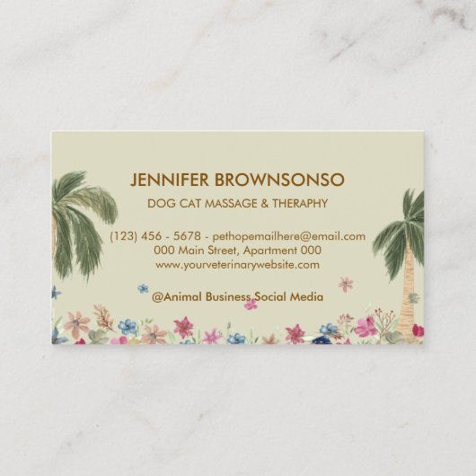 Botanische Palm Kat HOND MENSELIJKE massage THERAP Visitekaartje (Achterkant)