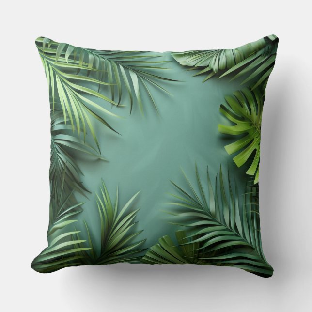 Botanische Palm Leaf Paradise Print Kussen (Voorkant)
