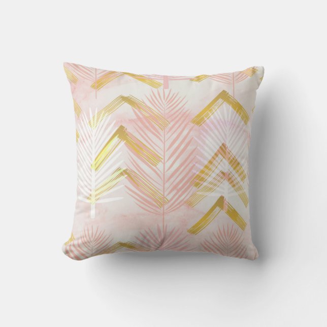 Botanische palm Leaf Pink & Gold Kussen (Voorkant)