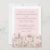 Botanische Pampas Bloemen Blush Roze Boho Huwelijk Kaart (Voorkant)
