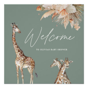 Botanische pampas gras giraffe safari sage groen t perfect poster