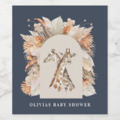 Botanische pampas gras modern rustige marineblauw wijn etiket (Enkel label)