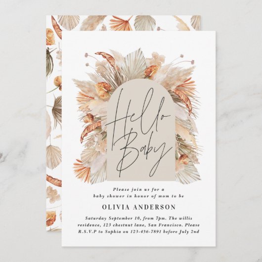 Botanische pampas gras moderne rustige terracotta  kaart (Voorkant / Achterkant)