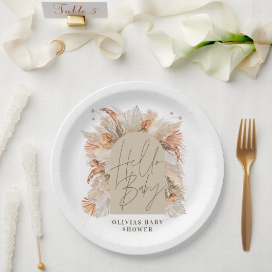 Botanische pampas gras moderne rustige terracotta papieren bordje (Huwelijk)