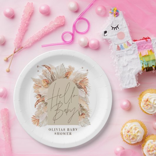 Botanische pampas gras moderne rustige terracotta papieren bordje (Feest)