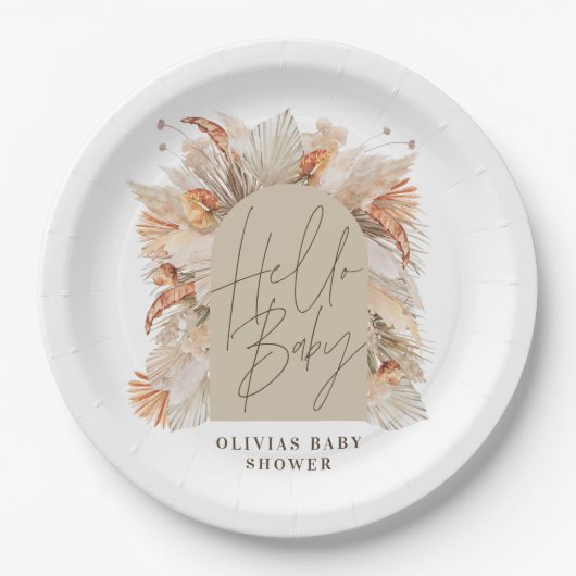 Botanische pampas gras moderne rustige terracotta papieren bordje (Voorkant)