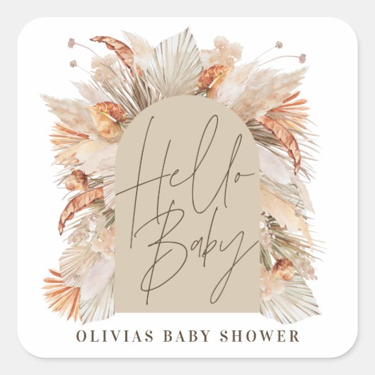 Botanische pampas gras moderne rustige terracotta vierkante sticker (Voorkant)