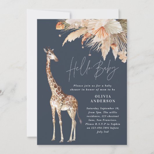 Botanische pampas grasgiraffe safari blauw kaart (Voorkant)