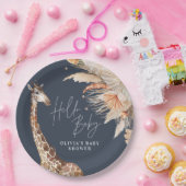 Botanische pampas grasgiraffe safari blauw papieren bordje (Feest)