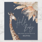 Botanische pampas grasgiraffe safari blauw wijn etiket (Enkel label)