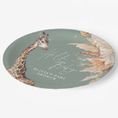 Botanische pampas grasgiraffe safari groene papieren bordje (Gekanteld)