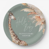 Botanische pampas grasgiraffe safari groene papieren bordje (Voorkant)