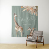 Botanische pampas grasgiraffe safari groene wandkleed (In situ)