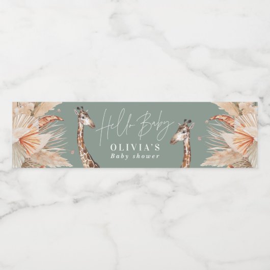 Botanische pampas grasgiraffe safari groene waterfles etiket (Enkel label)