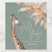 Botanische pampas grasgiraffe safari groene wijn etiket (Enkel label)