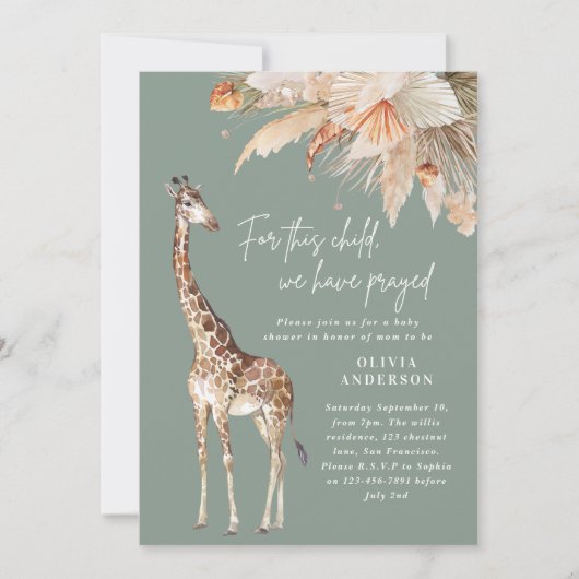 Botanische pampas grasgiraffe safari groenne i kaart (Voorkant)