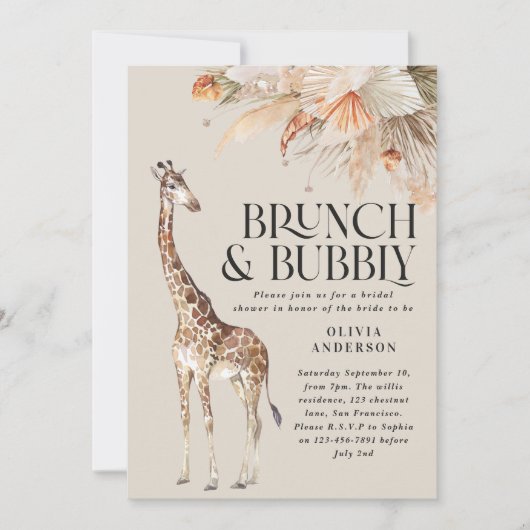 Botanische pampas grasgiraffe vrijgezellenfeest in kaart (Voorkant)