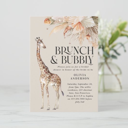 Botanische pampas grasgiraffe vrijgezellenfeest in kaart (Staand voorkant)