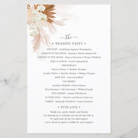 Botanische Pampas Grass Terracotta Wedding Program (Achterkant)