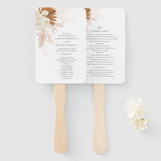 Botanische Pampas Grass Terracotta Wedding Program Handwaaier (Voorkant en achterkant)
