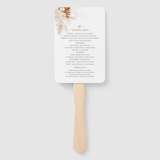 Botanische Pampas Grass Terracotta Wedding Program Handwaaier (Achterkant)