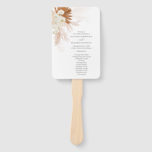 Botanische Pampas Grass Terracotta Wedding Program Handwaaier (Voorkant)