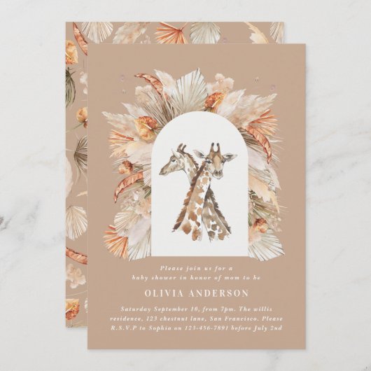 Botanische pampas moderne giraffe safari chic kaart (Voorkant / Achterkant)
