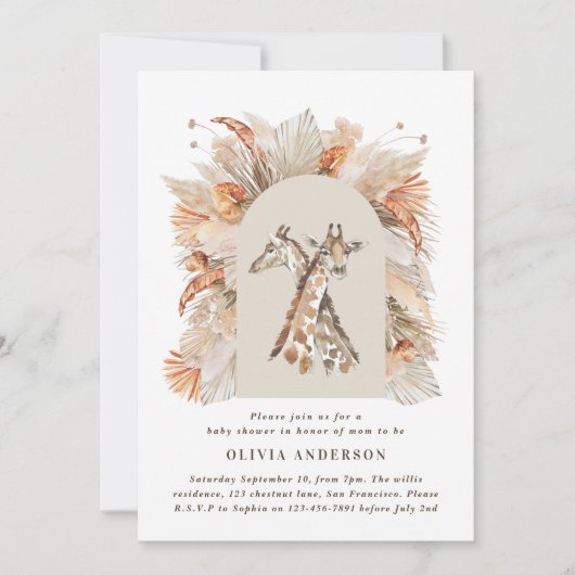 Botanische pampas moderne giraffe safari chic kaart (Voorkant)