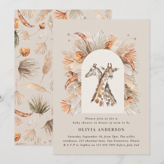 Botanische pampas moderne giraffe safari chic kaart (Voorkant / Achterkant)