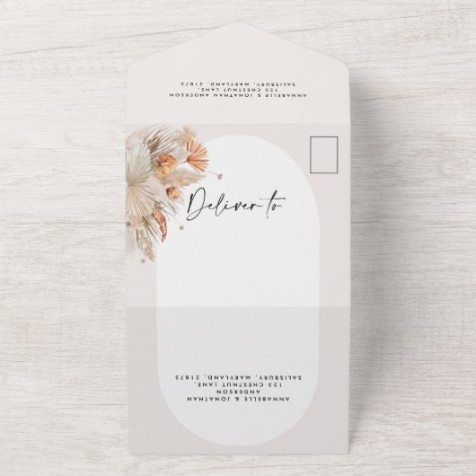 Botanische pampasgrasbruiloft in één keer all in one uitnodiging (Buitenkant)