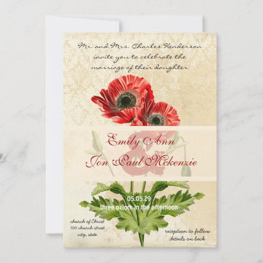 Botanische papaver-bruiloft met verbijsterde schad kaart (Voorkant)