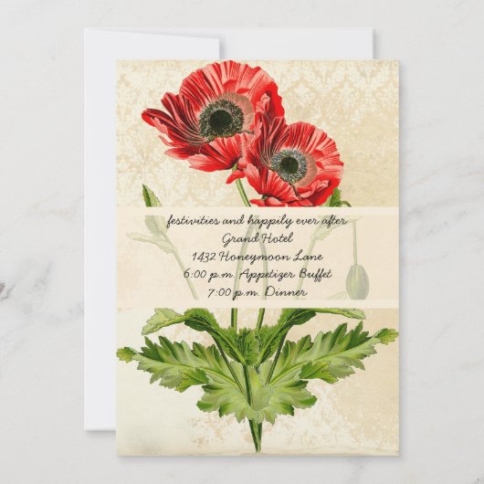 Botanische papaver-bruiloft met verbijsterde schad kaart (Achterkant)