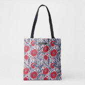 Botanische papaver Rood wit en blauw patroon Tote Bag (Voorkant)