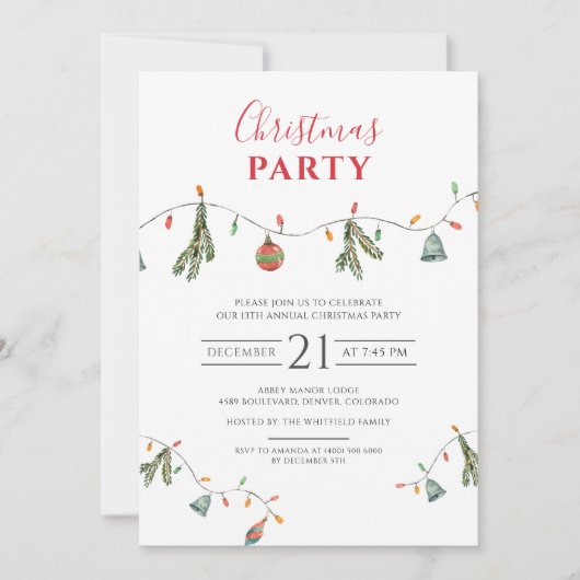 Botanische Party Lights Script Kerstvakantie Kaart (Voorkant)