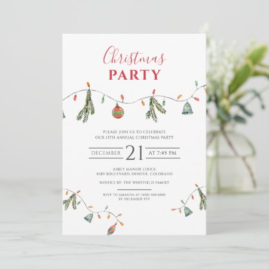 Botanische Party Lights Script Kerstvakantie Kaart (Staand voorkant)