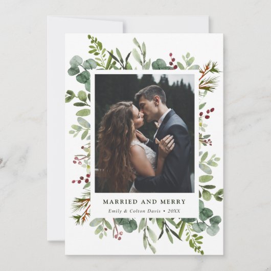 Botanische Pas getrouwd met huwelijk en groenvoer Feestdagenkaart (Voorkant)