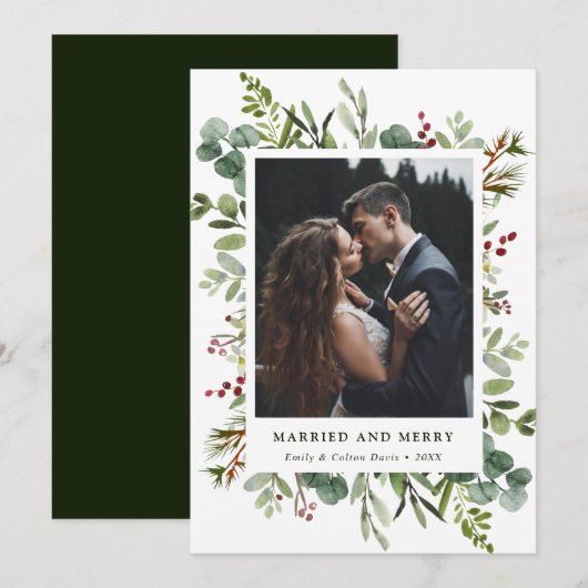 Botanische Pas getrouwd met huwelijk en groenvoer  Feestdagenkaart (Voorkant / Achterkant)