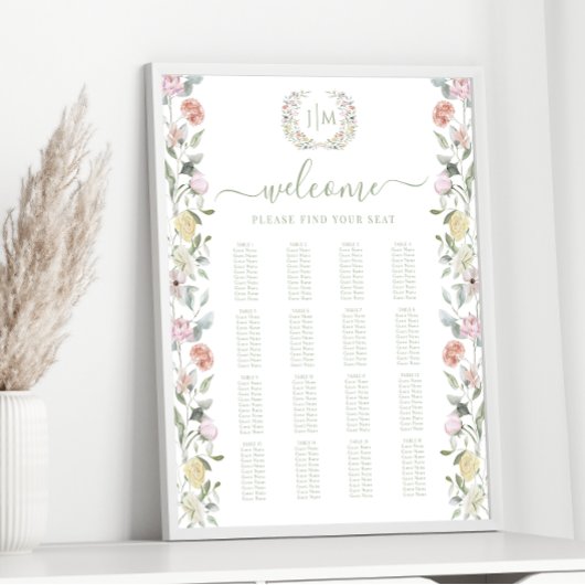 Botanische pastel Bloemen Trouwstoel Grafiek Poster